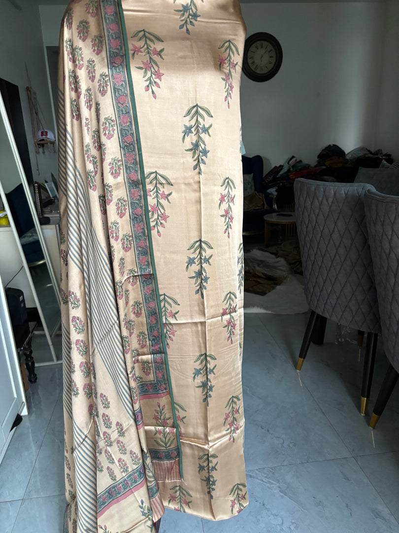 Handblock chikku shade modal cotton 3 piece set