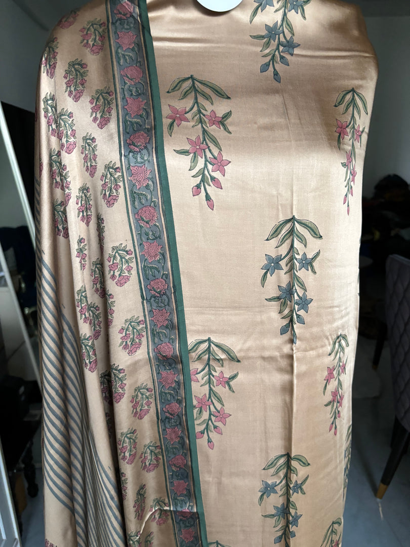 Handblock chikku shade modal cotton 3 piece set