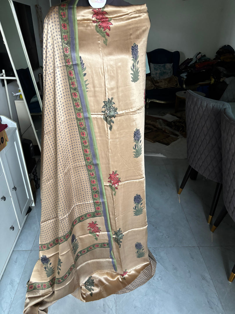 Handblock chikku shade modal cotton 3 piece set
