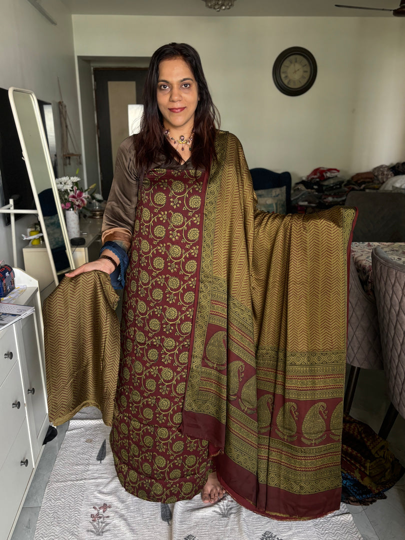 Bagh hand blocked modal silk 3 piece set MF0087
