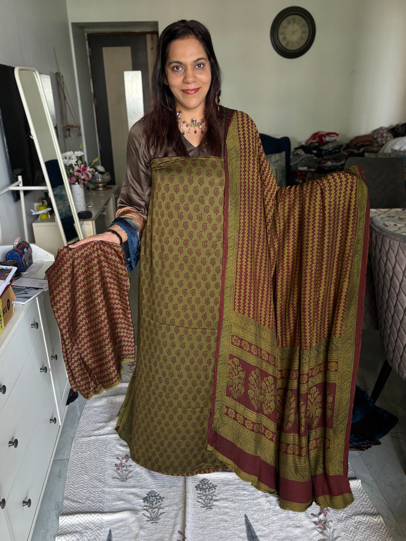 Bagh hand blocked modal silk 3 piece set MF0087