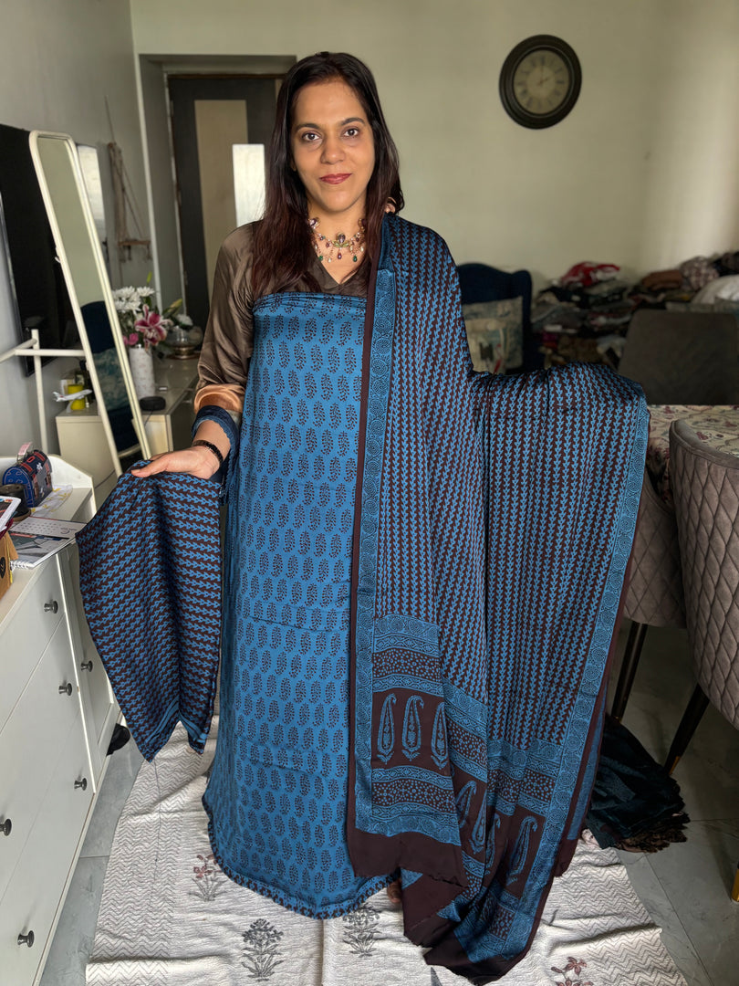 Bagh hand blocked modal silk 3 piece set MF0087