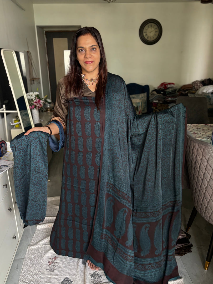 Bagh hand blocked modal silk 3 piece set MF0087