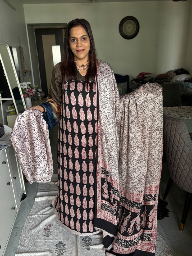 Bagh hand blocked modal silk 3 piece set MF0087