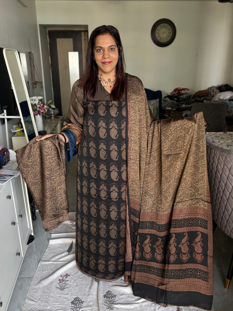 Bagh hand blocked modal silk 3 piece set MF0087