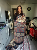 Load image into Gallery viewer, Natural Dyed Ajrakh handBlock printed Modaal silk Saree
