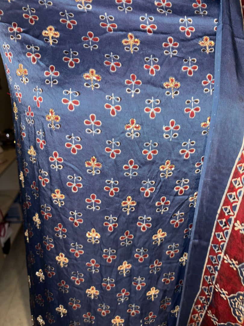 MEHZA FESTIVE EDIT heavy handwork premium quality modal silk ajrakh top and dupatta 2 piece set