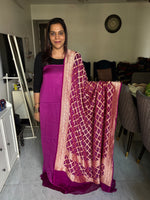 Load image into Gallery viewer, Banarasi khaddi georgette Bandhej dupatta with 3 m plain modal silk top 2 piece set
