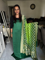 Load image into Gallery viewer, Banarasi khaddi georgette Bandhej dupatta with 3 m plain modal silk top 2 piece set
