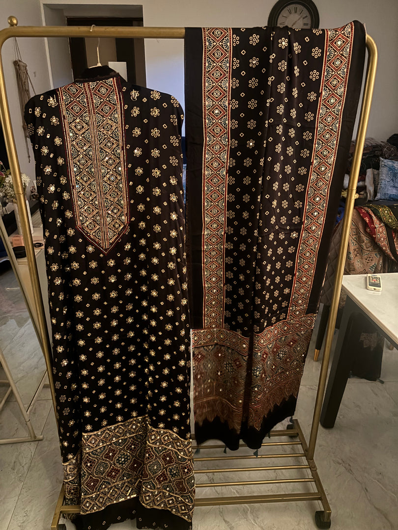 MEHZA FESTIVE EDIT heavy handwork premium quality modal silk ajrakh top and dupatta 2 piece set