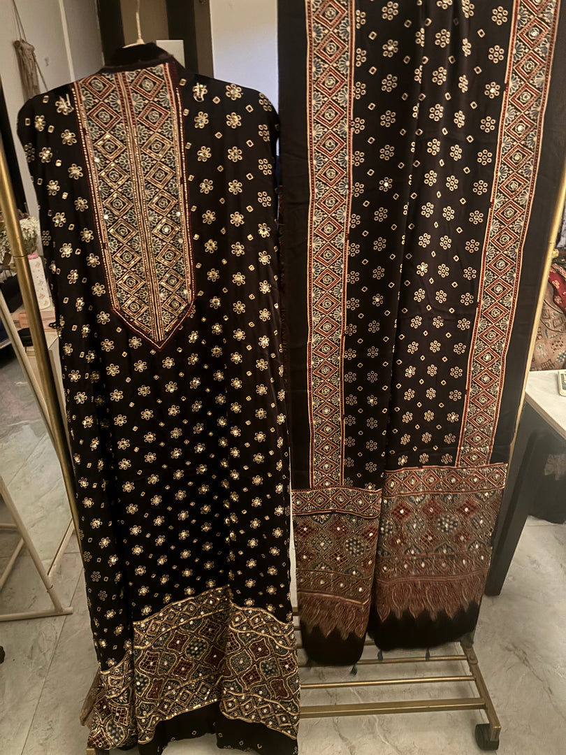 MEHZA FESTIVE EDIT heavy handwork premium quality modal silk ajrakh top and dupatta 2 piece set