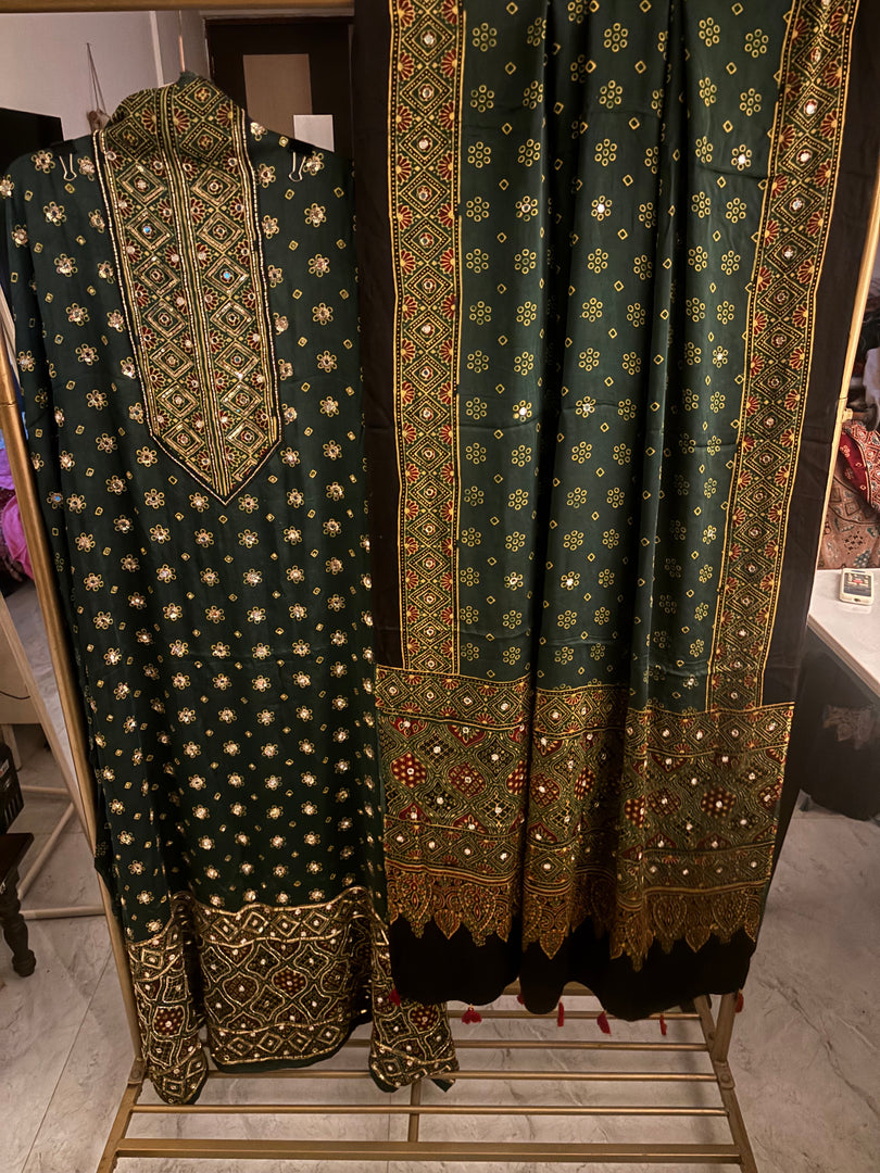 MEHZA FESTIVE EDIT heavy handwork premium quality modal silk ajrakh top and dupatta 2 piece set