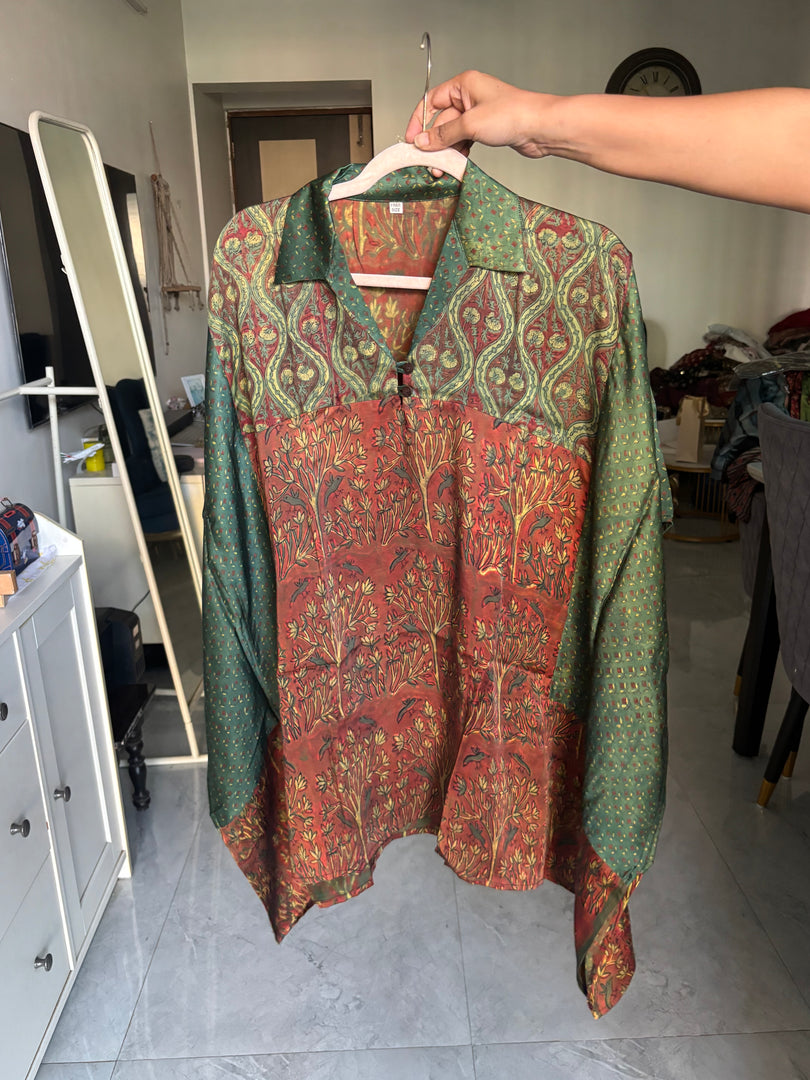 Vanaspathi handblocked modal silk kaftan shirt free size
