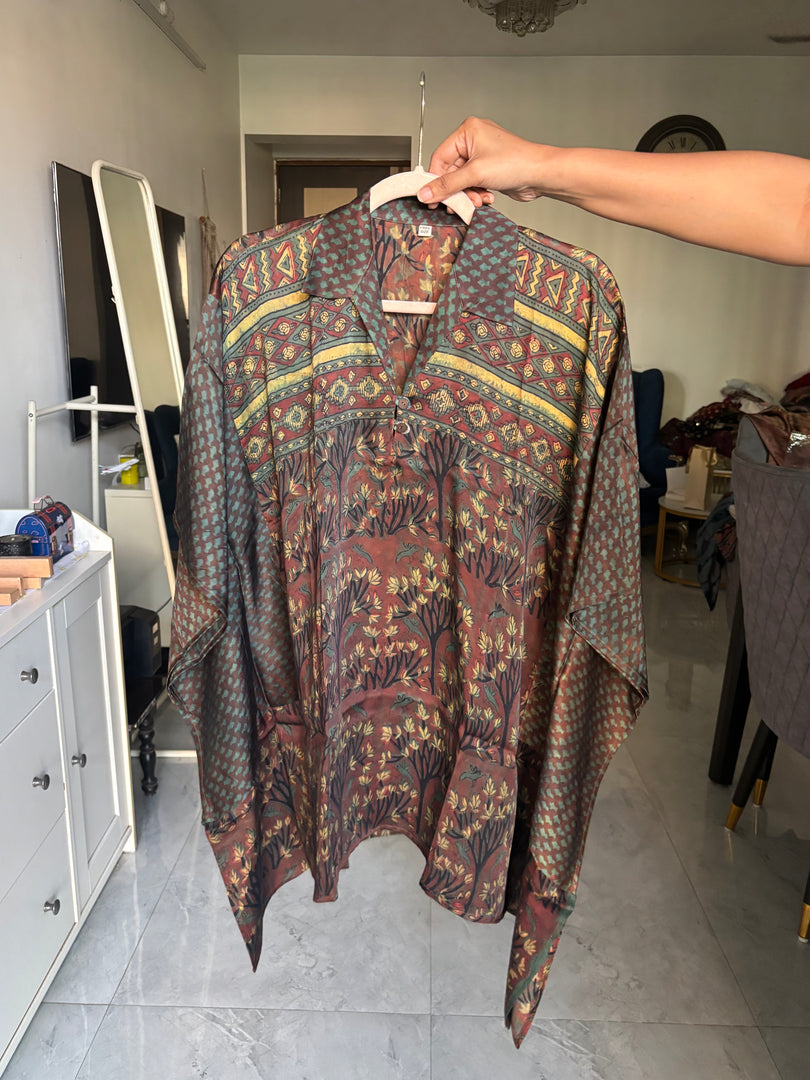 Vanaspathi handblocked modal silk kaftan shirt free size