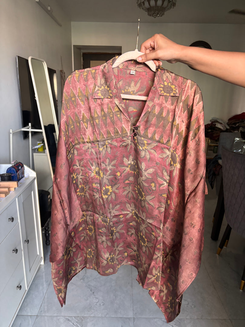 Vanaspathi handblocked modal silk kaftan shirt