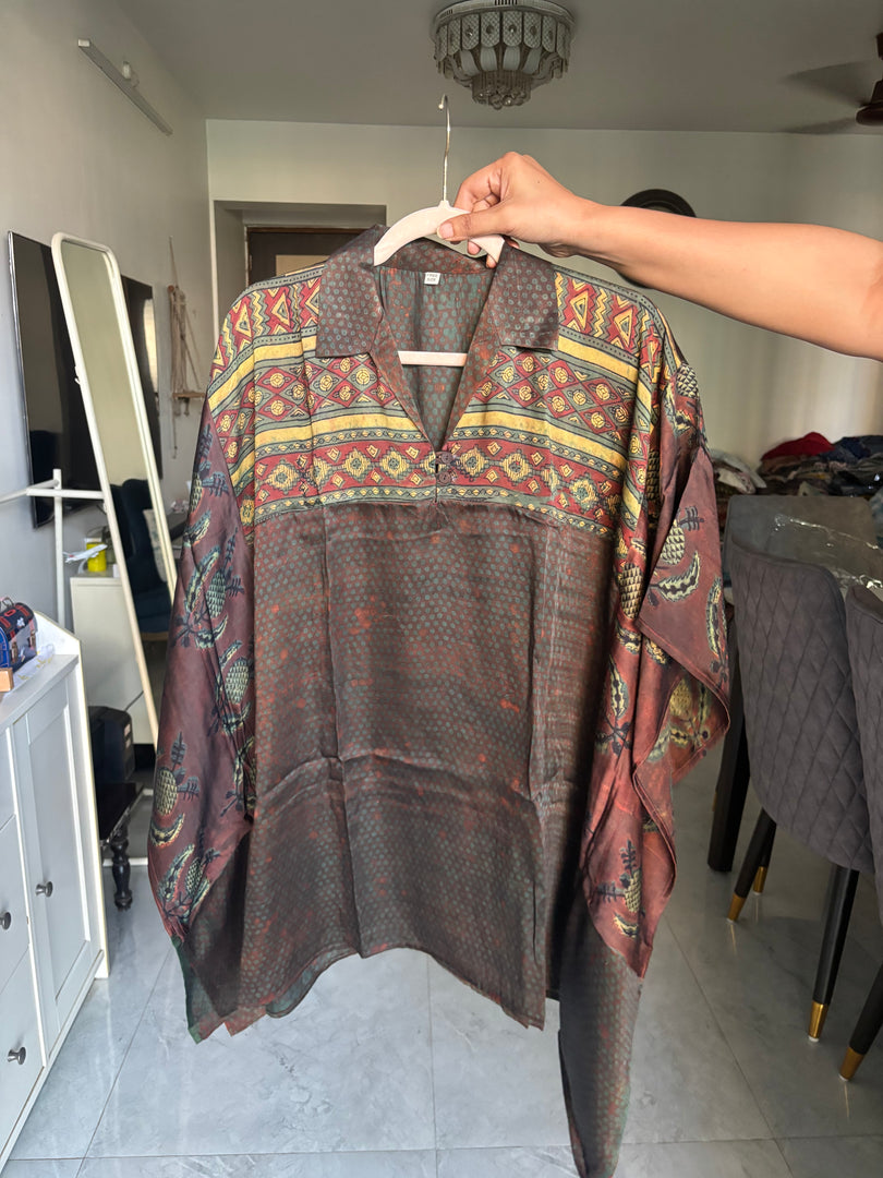 Vanaspathi handblocked modal silk kaftan shirt