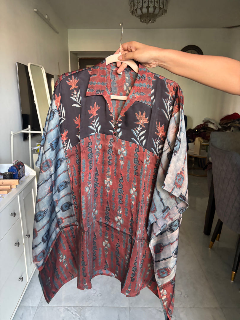 Vanaspathi handblocked modal silk kaftan shirt