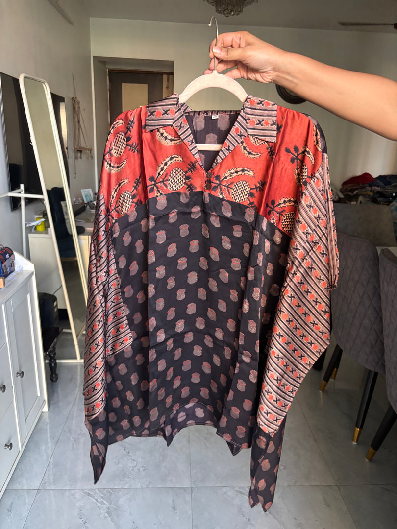 Vanaspathi handblocked modal silk kaftan shirt