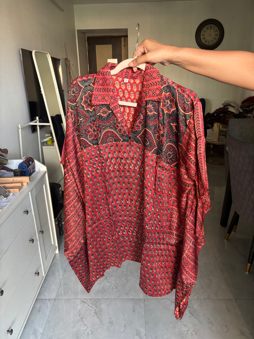 Vanaspathi handblocked modal silk kaftan shirt free size