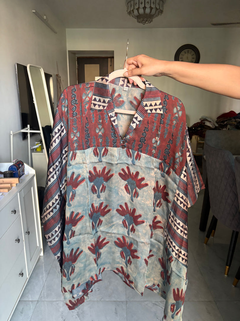 Vanaspathi handblocked modal silk kaftan shirt