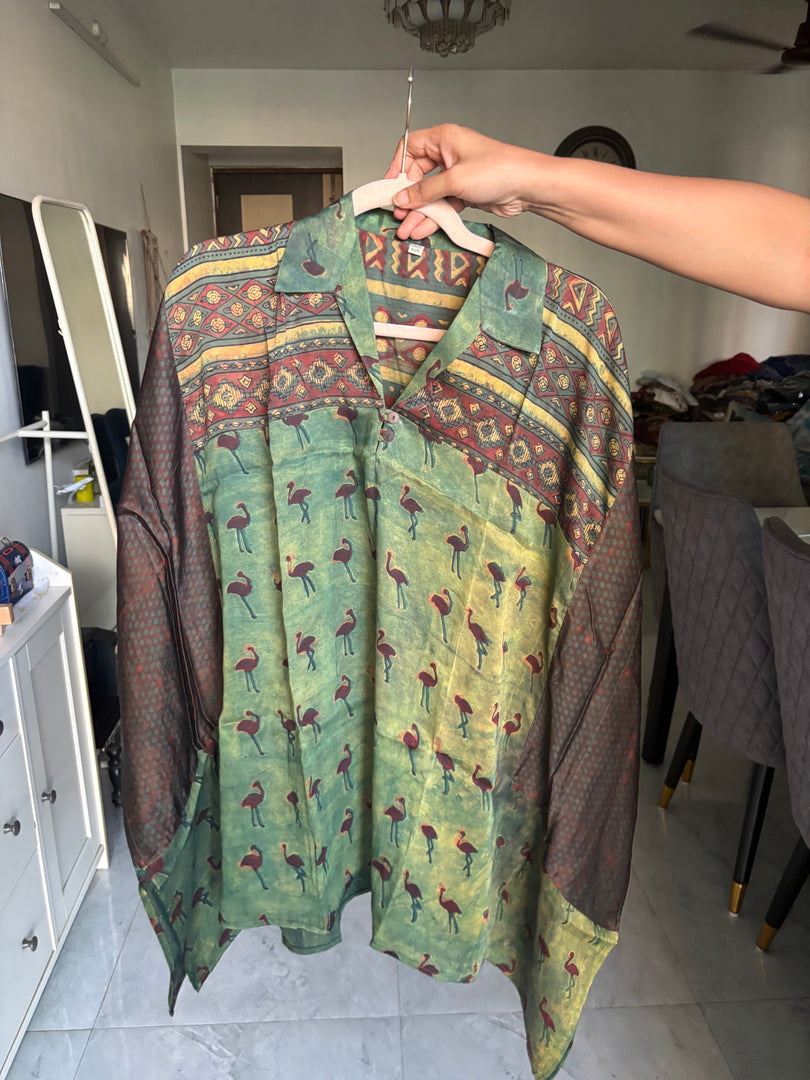 Vanaspathi handblocked modal silk kaftan shirt