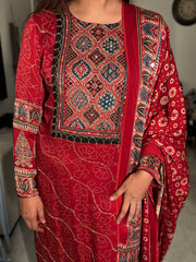 MEHZA FESTIVE EDIT heavy handwork premium quality modal silk ajrakh top and dupatta unstitched 2 piece set