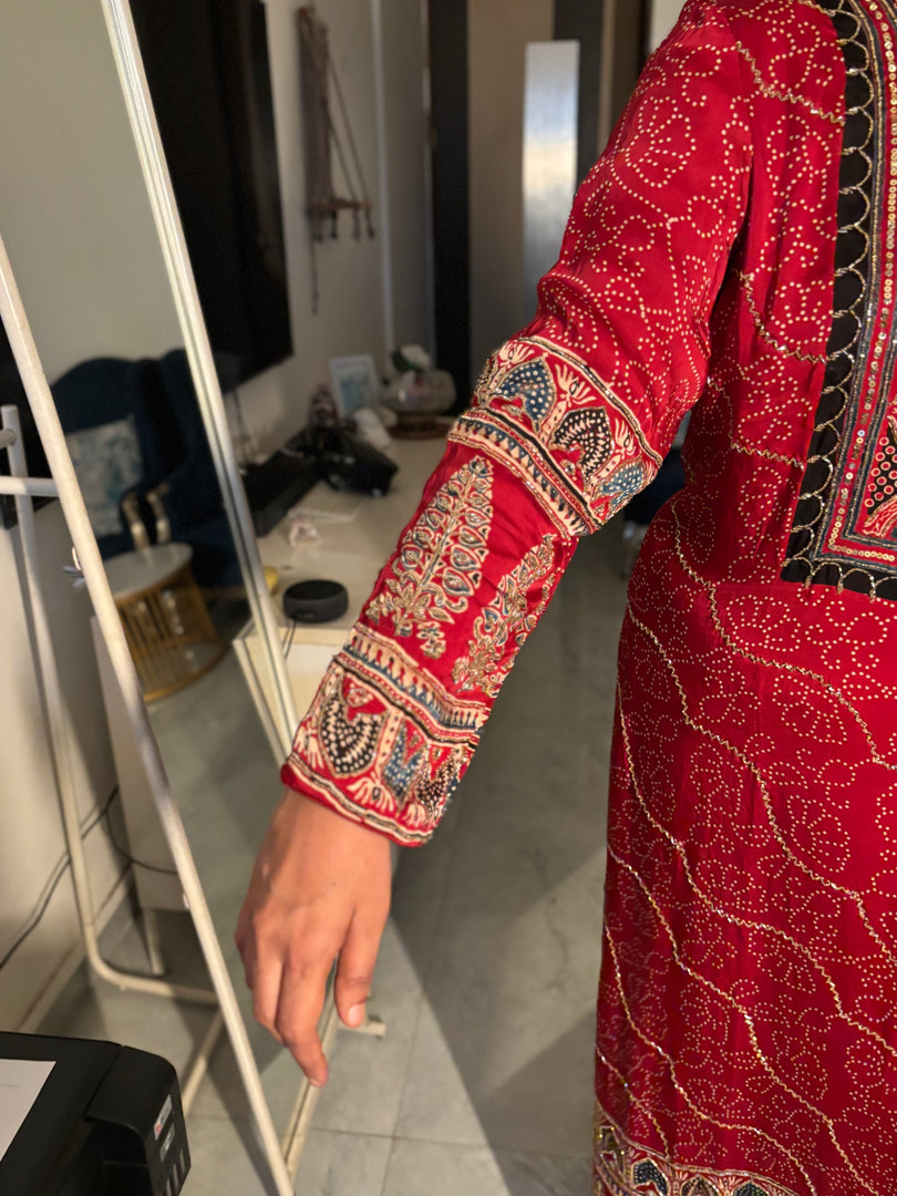 MEHZA FESTIVE EDIT heavy handwork premium quality modal silk ajrakh top and dupatta unstitched 2 piece set