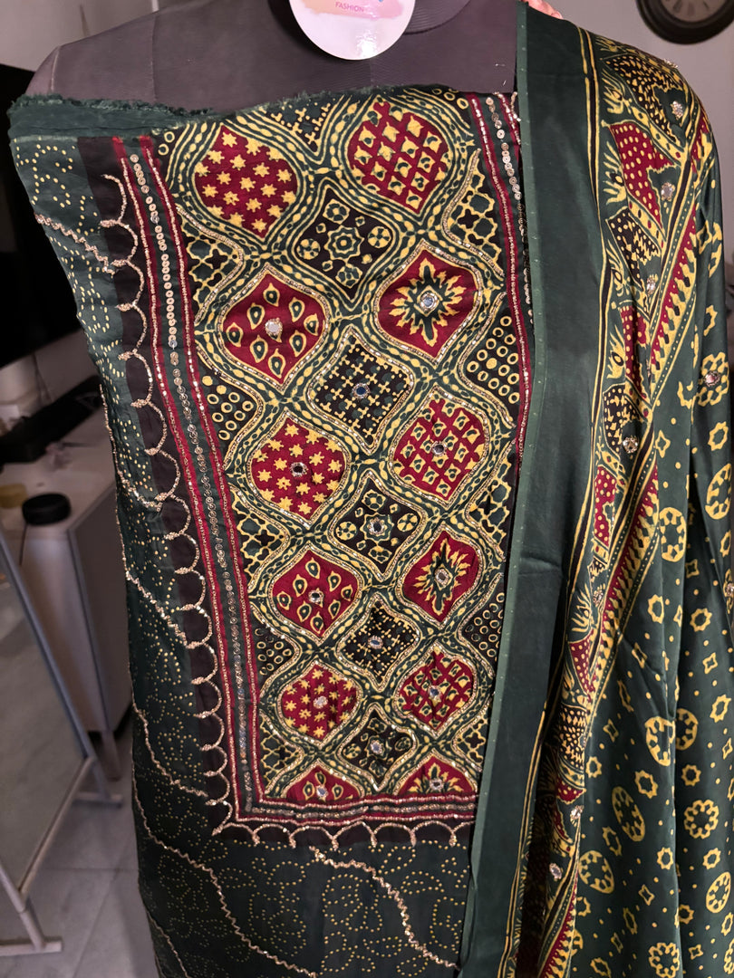 MEHZA FESTIVE EDIT heavy handwork premium quality modal silk ajrakh top and dupatta 2 piece set