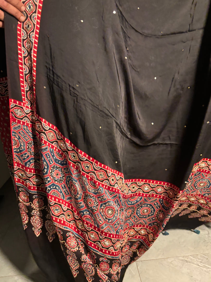 MEHZA FESTIVE EDIT heavy handwork premium quality modal silk ajrakh top and dupatta 2 piece set