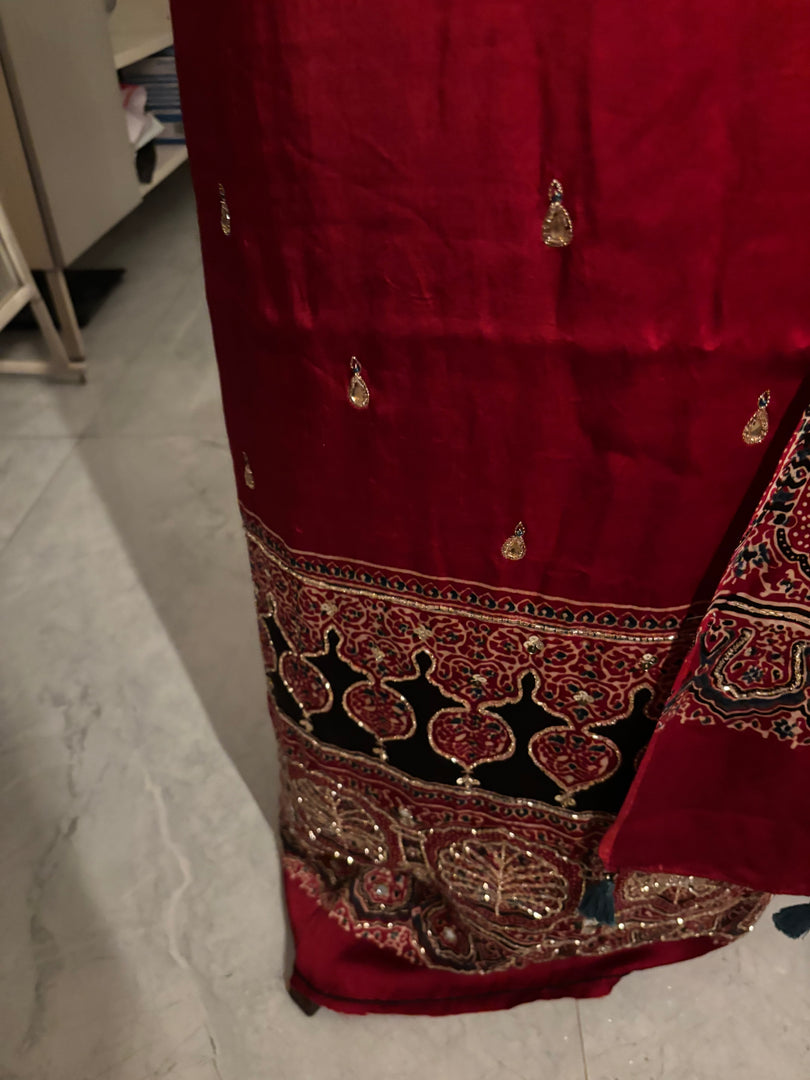 MEHZA FESTIVE EDIT heavy handwork premium quality modal silk ajrakh top and dupatta 2 piece set