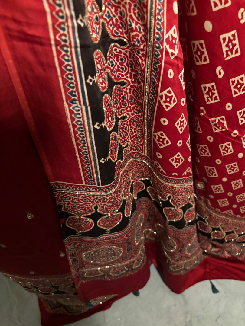 MEHZA FESTIVE EDIT heavy handwork premium quality modal silk ajrakh top and dupatta 2 piece set