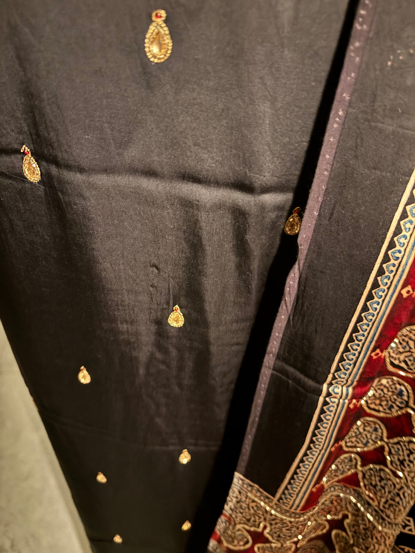 MEHZA FESTIVE EDIT heavy handwork premium quality modal silk ajrakh top and dupatta 2 piece set