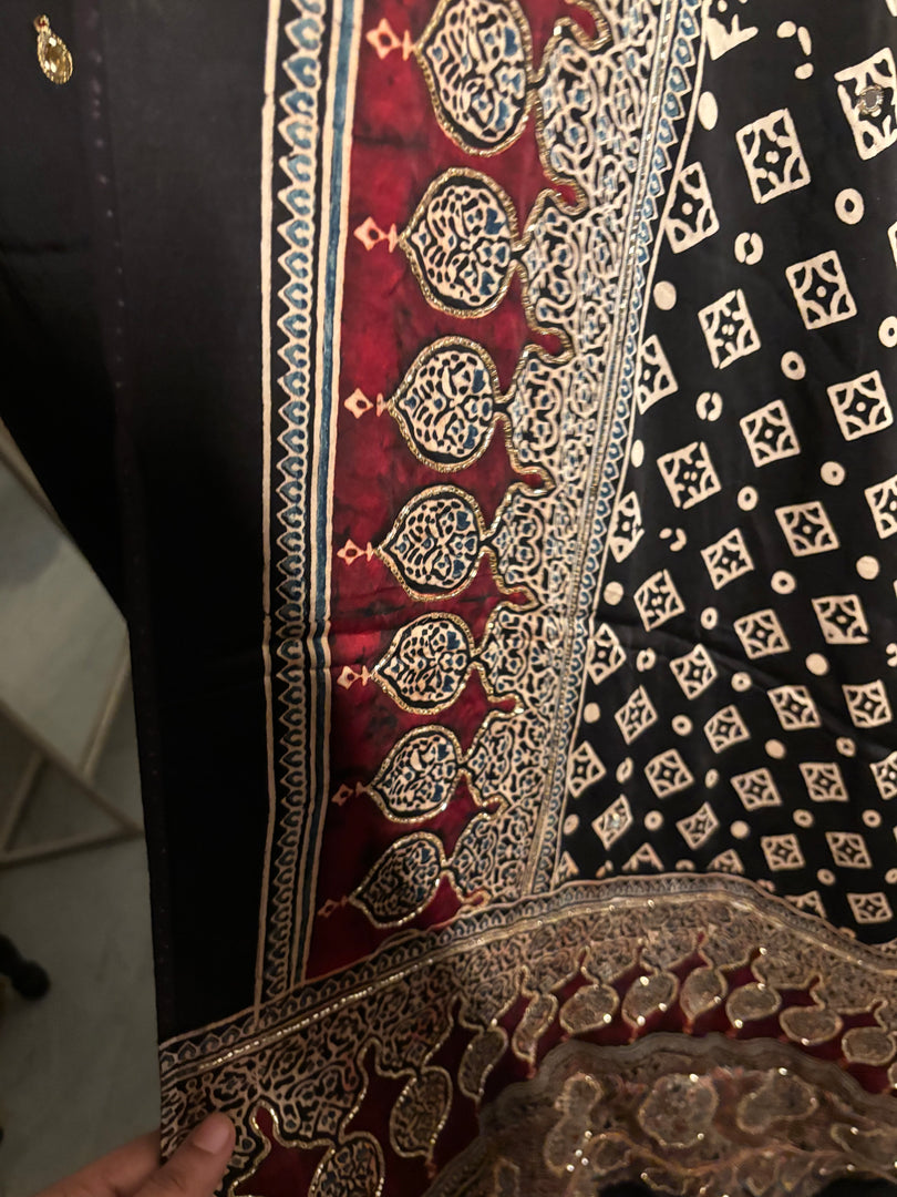 MEHZA FESTIVE EDIT heavy handwork premium quality modal silk ajrakh top and dupatta 2 piece set