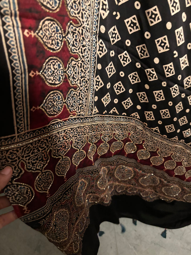 MEHZA FESTIVE EDIT heavy handwork premium quality modal silk ajrakh top and dupatta 2 piece set