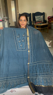 Natural dye Handblock ajrakh maheshwari cotton top and dupatta 2 piece set