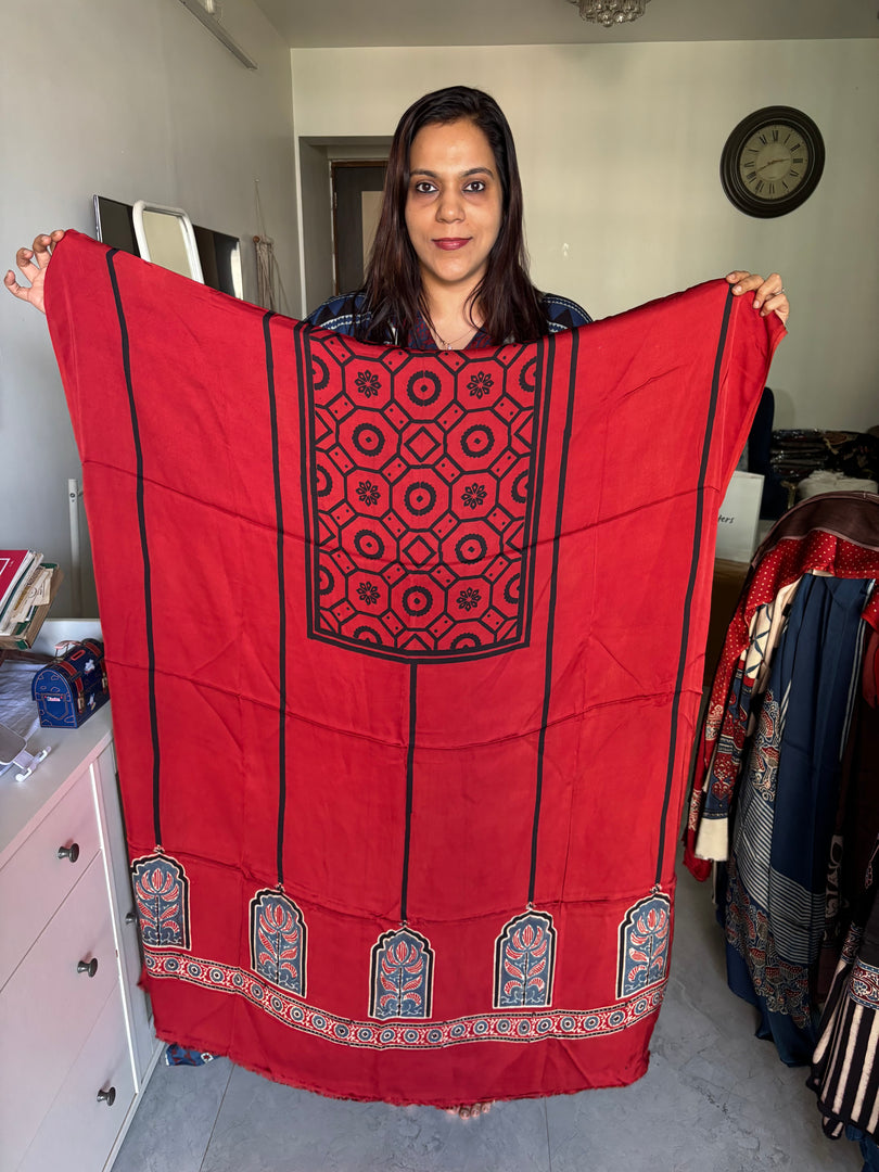 Natural dye modal silk ajrakh kaftan top fabric 2.5 m