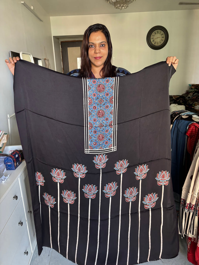 Natural dye modal silk ajrakh kaftan top fabric 2.5 m