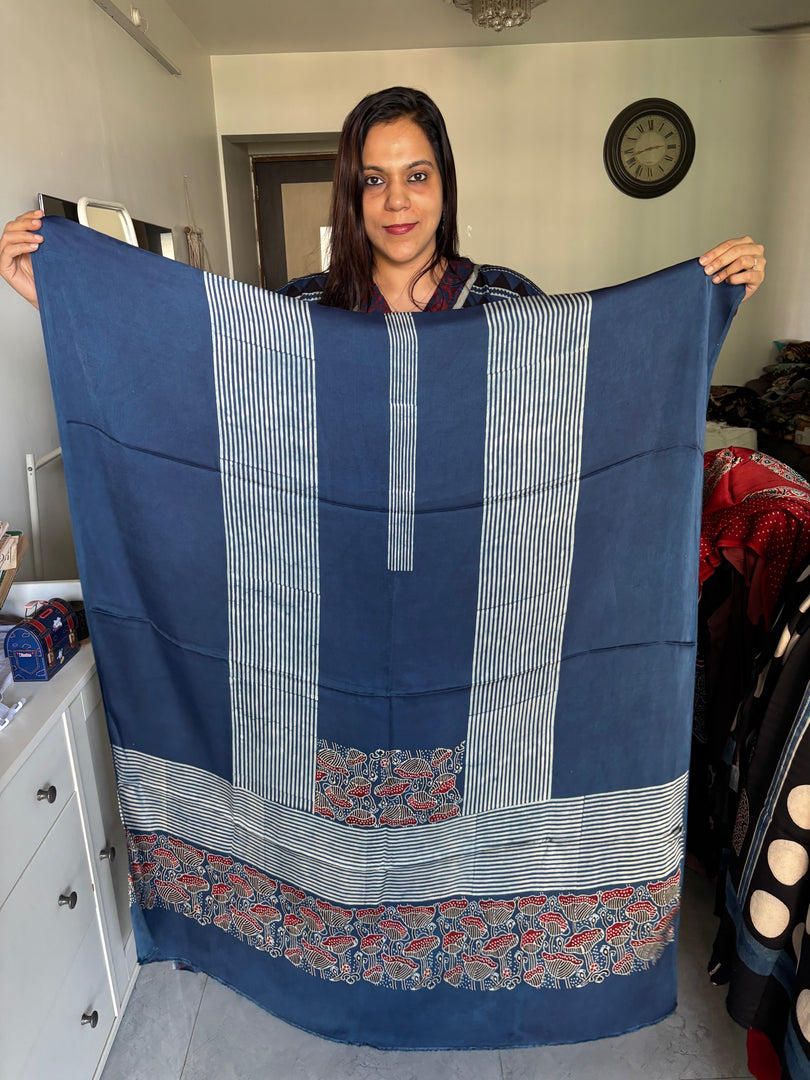Natural dye modal silk ajrakh kaftan top fabric 2.5 m