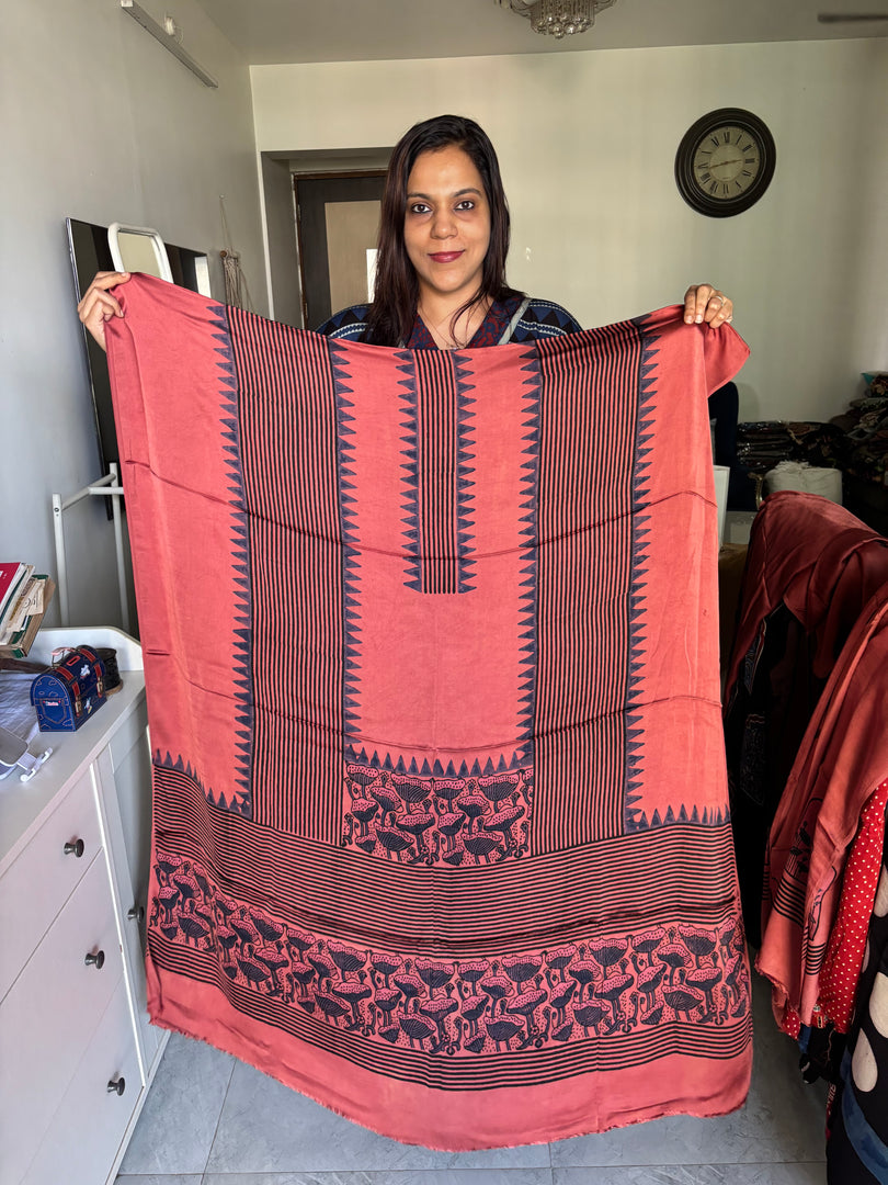 Natural dye modal silk ajrakh kaftan top fabric 2.5 m