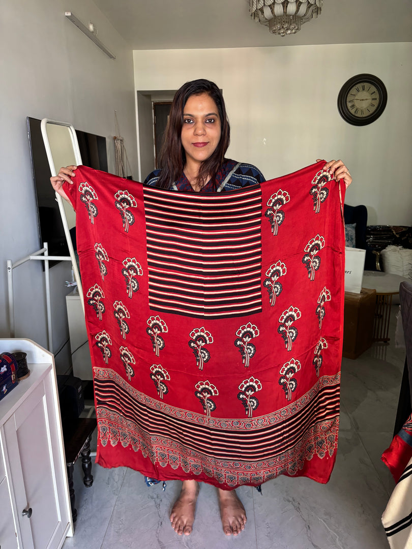 Natural dye modal silk ajrakh kaftan top fabric 2.5 m