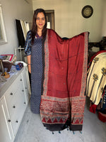 Load image into Gallery viewer, Natural dye modal silk ajrakh top with plain modal silk handworked mirror dupatta 2 piece set
