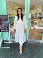 Load image into Gallery viewer, Pure crepe silk premium quality chikankari A line kurthi
