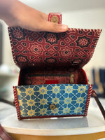 Load image into Gallery viewer, PURE LEATHER BAG WITH MASHRU SILK AJRAKH FABRIC
