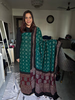 Load image into Gallery viewer, Pure georgette bandhej suit with Handblock ajrakh border top and dupatta 2 piece set
