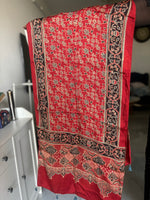 Load image into Gallery viewer, Natural dye handblock modal silk ajrakh stole with tazzels
