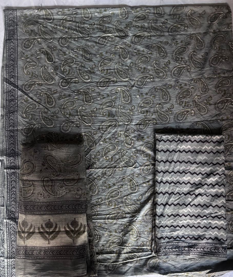 Pure cotton handblocked vanaspathi top and bottom with Kota doria dupatta 3 piece set