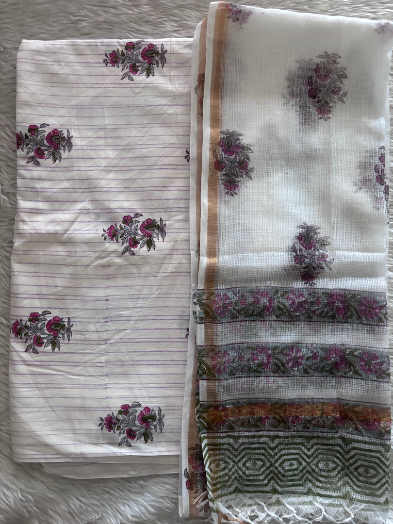 5 m handblock cotton fabric with Kota doria dupatta
