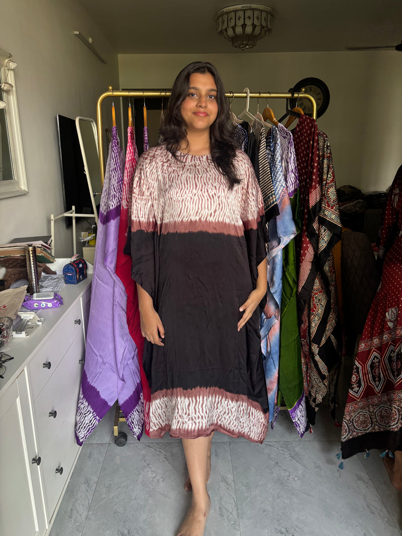 Modal silk shibori stitched kaftan free size