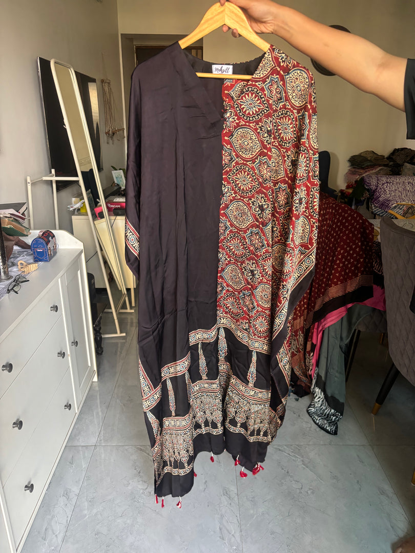 Modal silk ajrakh stitched kaftan free size
