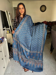 Natural dye Hand-blocked modal silk ajrakh dupatta with tazzles